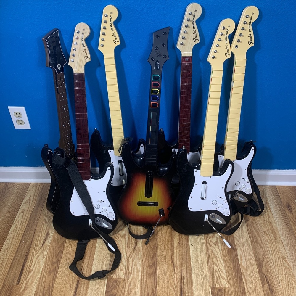 Lot of 6 Guitar Hero Rock Band Untested For Parts Repair No Dongles Guitars